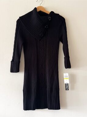 XOXO Black Ribbed Button-Neck Sweater Dress Size Medium
